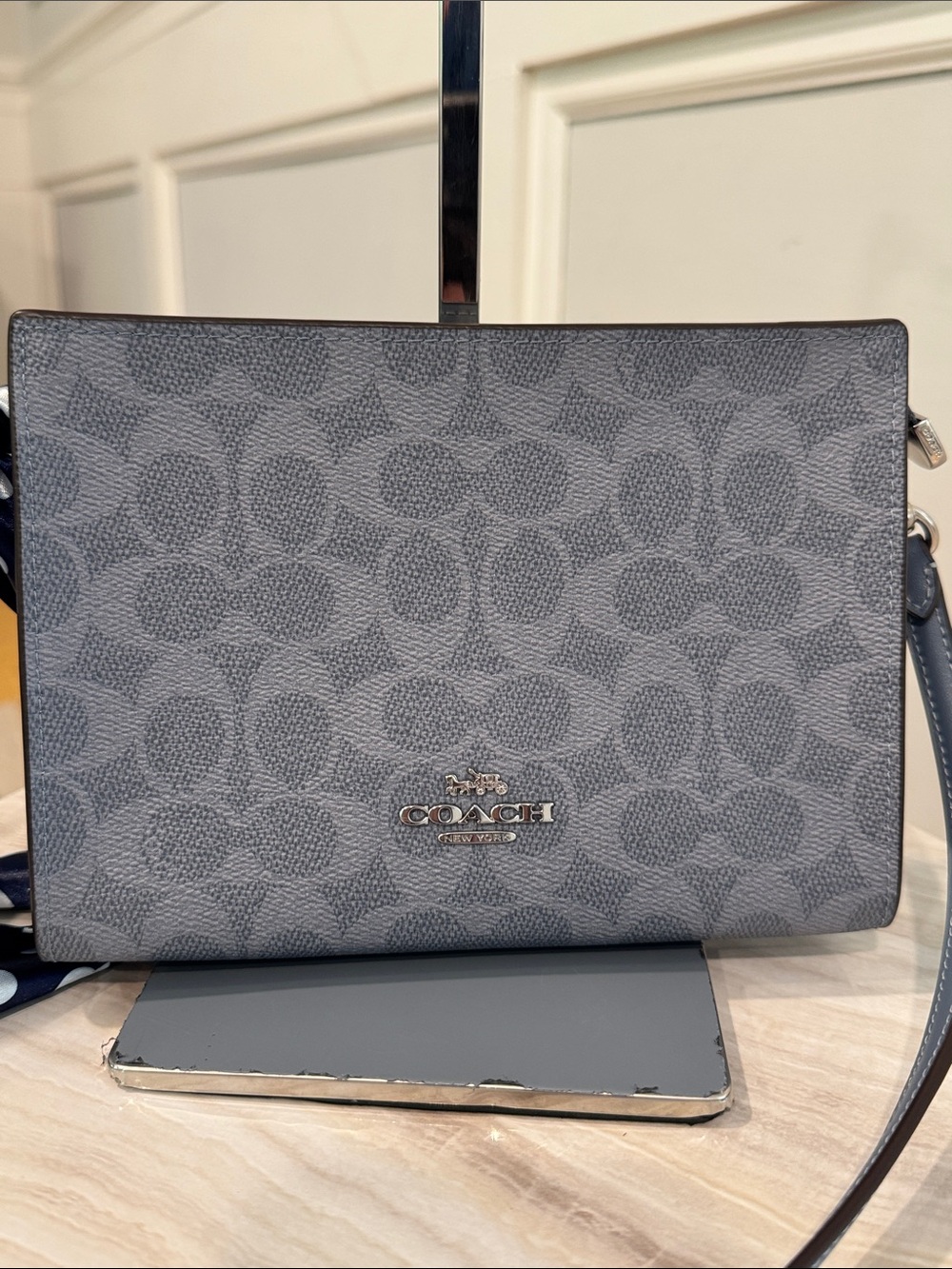Coach Bag Blue Slim Crossbody in Signature Chambray NWT - Picture 5 of 17